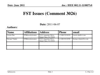 FST Issues (Comment 3026)