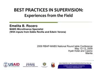 BEST PRACTICES IN SUPERVISION: Experiences from the Field