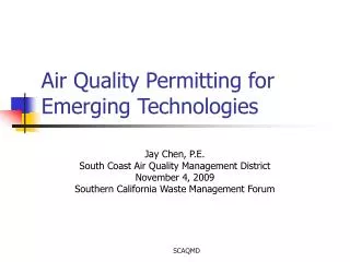 Air Quality Permitting for Emerging Technologies