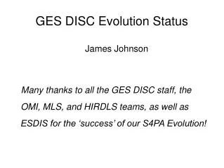 GES DISC Evolution Status
