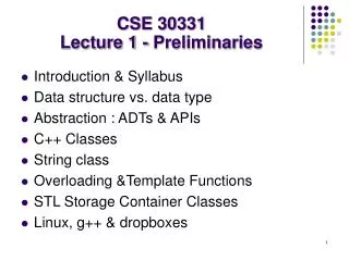 CSE 30331 Lecture 1 - Preliminaries