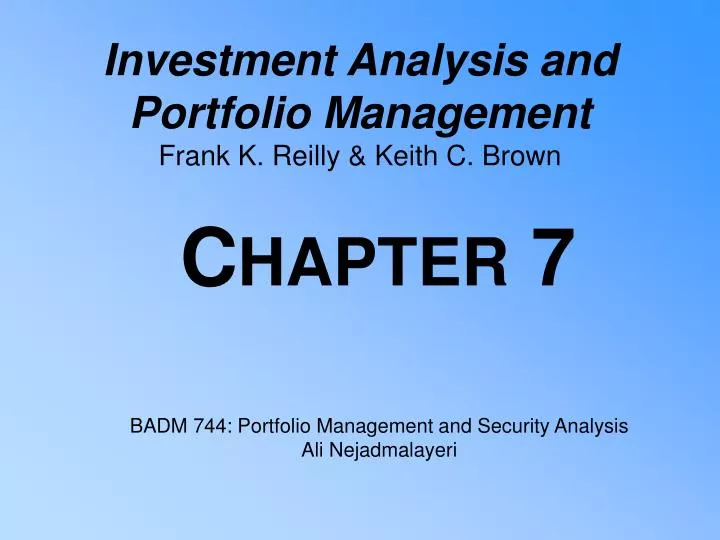 investment analysis and portfolio management frank k reilly keith c brown