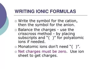 WRITING IONIC FORMULAS