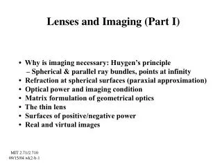 Lenses and Imaging (Part I)
