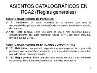 asientos catalogr ficos en rca2 reglas generales