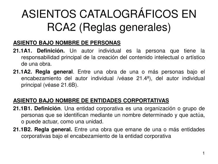 asientos catalogr ficos en rca2 reglas generales