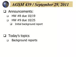 AGSM 439 / September 29, 2011