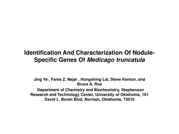 identification and characterization of nodule specific genes of medicago truncatula