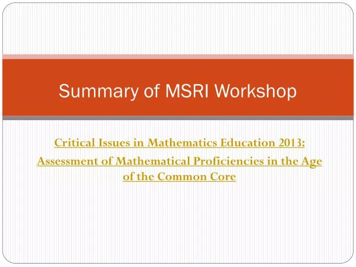 summary of msri workshop