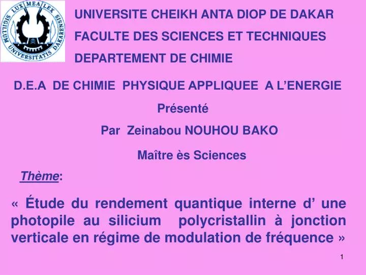 universite cheikh anta diop de dakar faculte des sciences et techniques departement de chimie