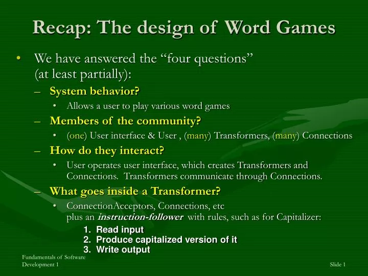 recap the design of word games