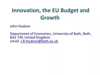 Innovation, the EU Budget and Growth