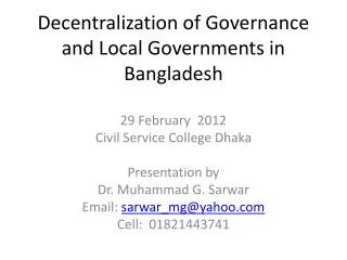 Decentralization of Governance and Local Governments in Bangladesh