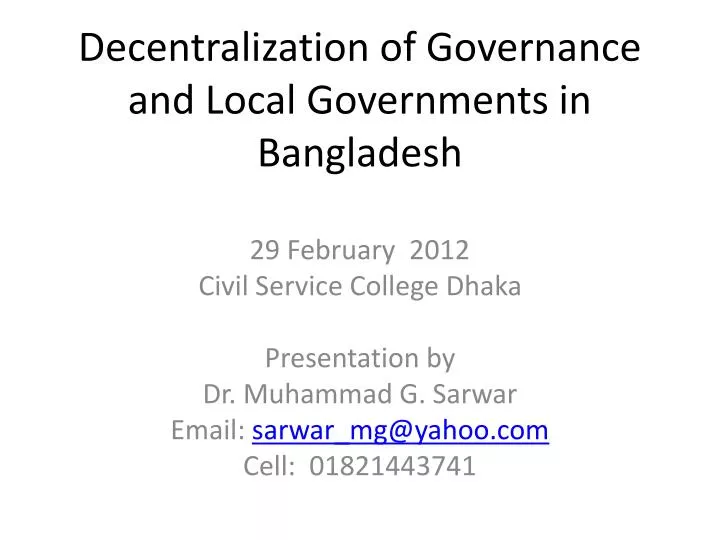decentralization of governance and local governments in bangladesh