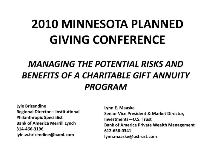 managing the potential risks and benefits of a charitable gift annuity program