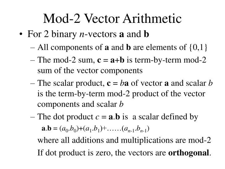 mod 2 vector arithmetic