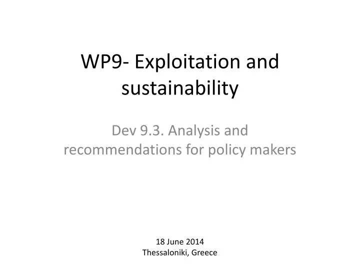 wp9 exploitation and sustainability