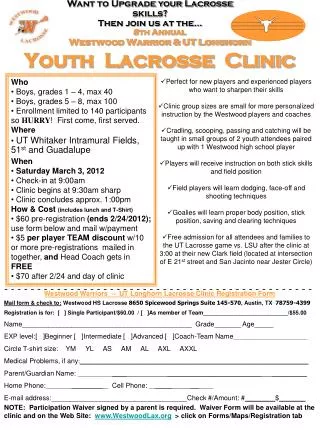 8th Annual Westwood Warrior &amp; UT Longhorn Youth Lacrosse Clinic