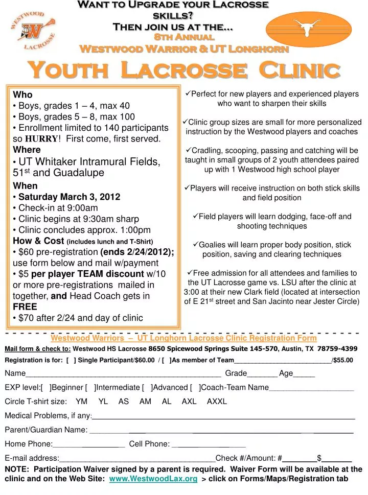 8th annual westwood warrior ut longhorn youth lacrosse clinic