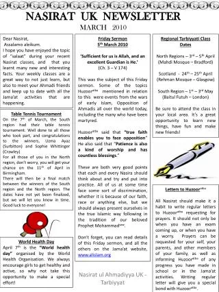 NASIRAT UK NEWSLETTER MARCH 2010