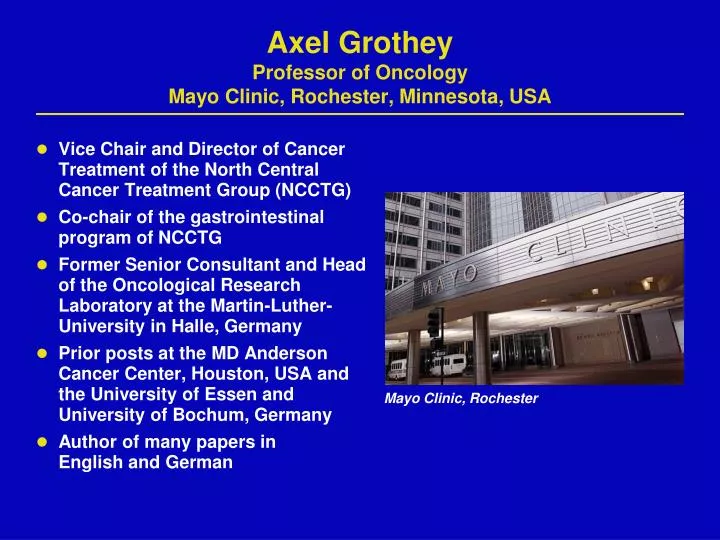 axel grothey professor of oncology mayo clinic rochester minnesota usa