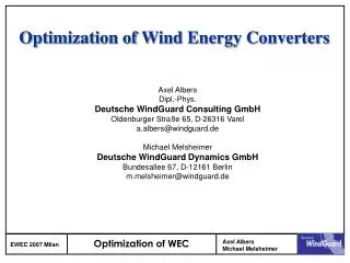 Optimization of Wind Energy Converters