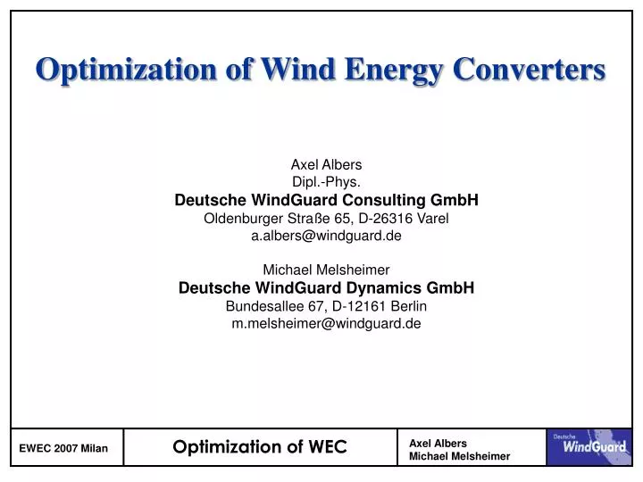 optimization of wind energy converters