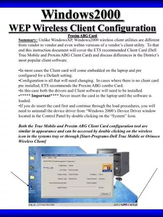 Windows2000 WEP Wireless Client Configuration Proxim ABG Card
