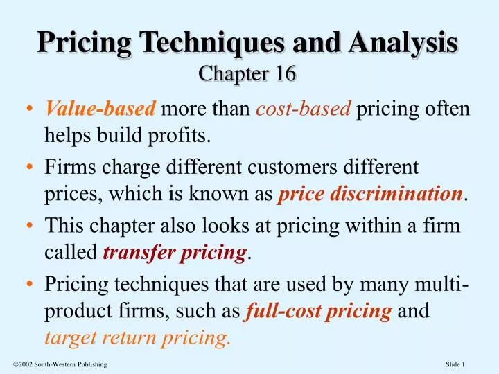 pricing techniques and analysis chapter 16