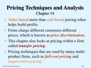 Pricing Techniques and Analysis Chapter 14