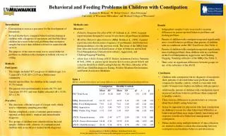 Behavioral and Feeding Problems in Children with Constipation