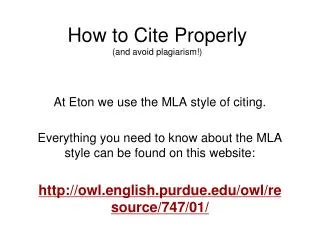 How to Cite Properly (and avoid plagiarism!)