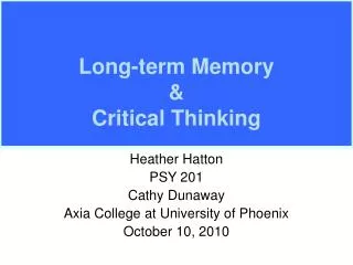Long-term Memory &amp; Critical Thinking