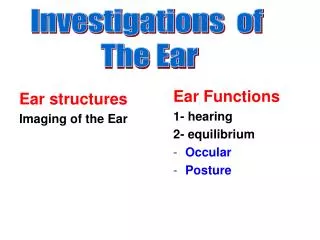 Investigations of The Ear