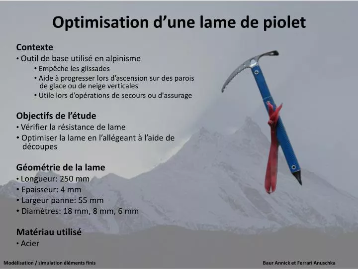 optimisation d une lame de piolet