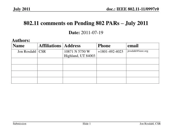 802 11 comments on pending 802 pars july 2011