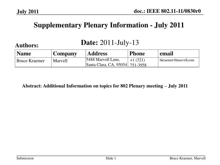 supplementary plenary information july 2011