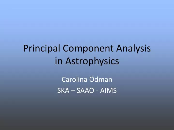principal component analysis in astrophysics