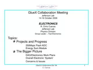 Topics: 	Projects and Progress 250Msps Flash ADC 			Energy Sum Module