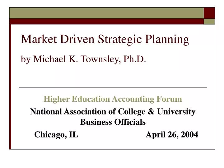 market driven strategic planning by michael k townsley ph d