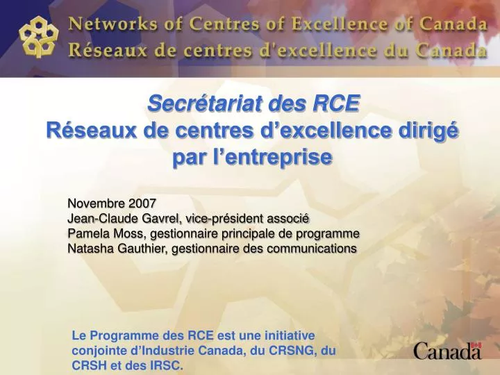 secr tariat des rce r seaux de centres d excellence dirig par l entreprise