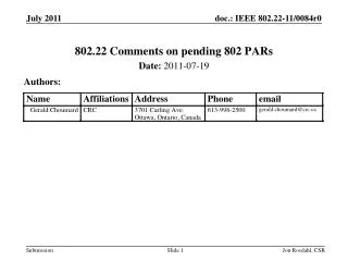 802.22 Comments on pending 802 PARs