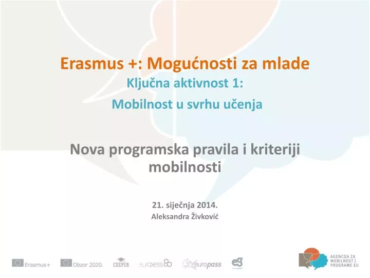 erasmus mogu nosti za mlade klju na aktivnost 1 mobilnost u svrhu u enja