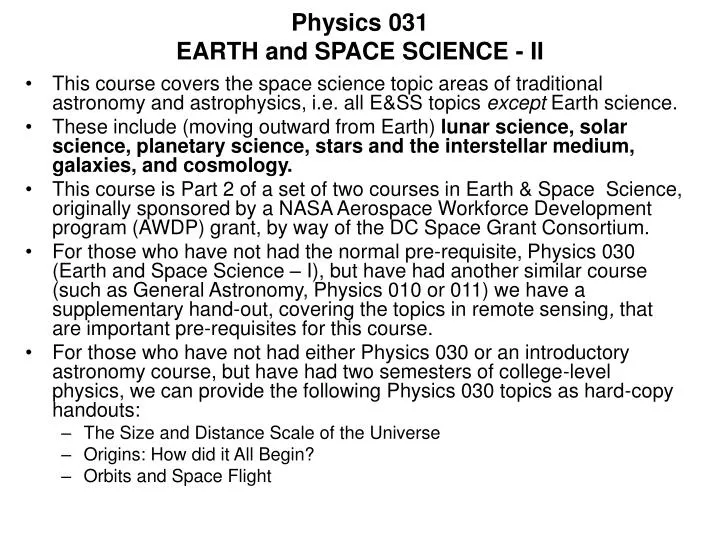 physics 031 earth and space science ii