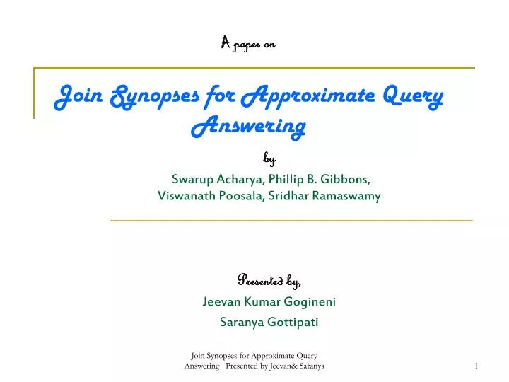 a paper on join synopses for approximate query answering