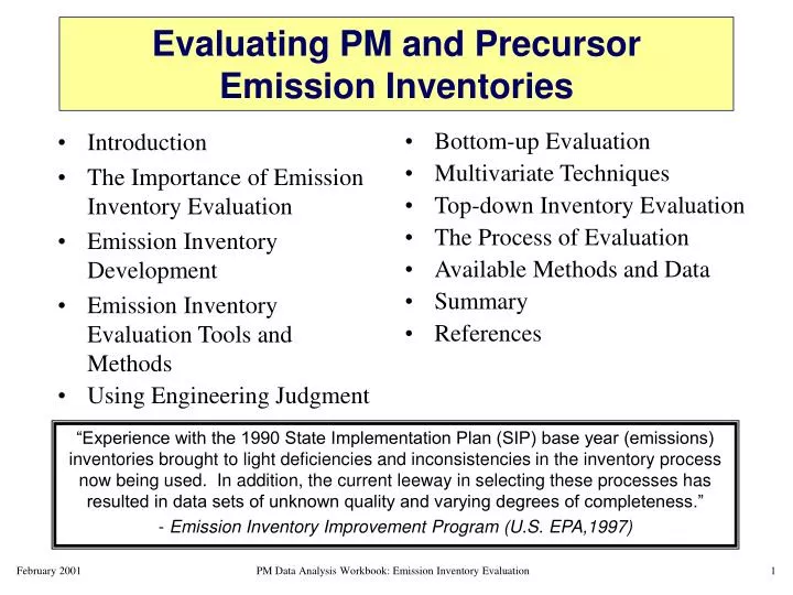 evaluating pm and precursor emission inventories