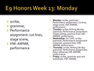 E9 Honors Week 13: Monday