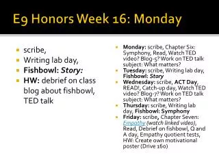 E9 Honors Week 16: Monday