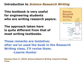 Introduction to Science Research Writing This textbook is very useful for engineering students