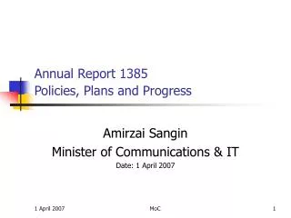 Annual Report 1385 Policies, Plans and Progress